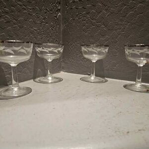 Set of 4 Silver Band MCM Cristal D'Arques Champagne Coupe